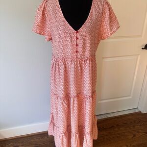 JODIFL Red and White Patterned Midi Dress